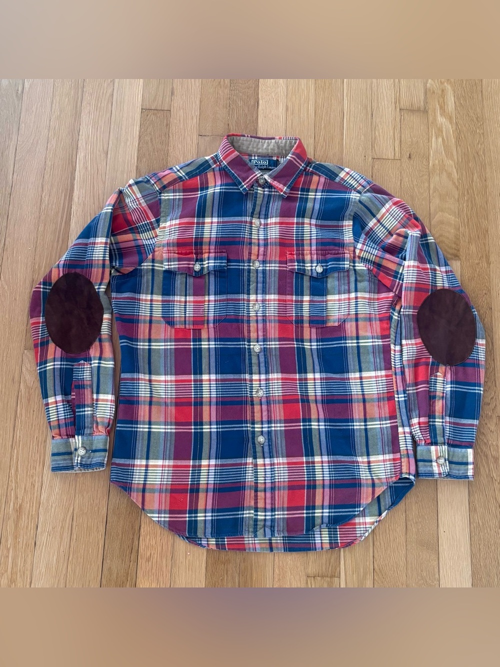 Vintage Polo Ralph Lauren Plaid Hunting Shirt Leather Elbow Patches Medium